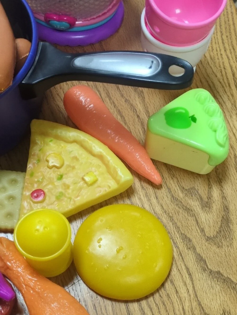Kids Play Food Set with Pots - Pink, Yellow, Blue